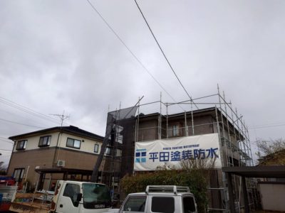 本日足場組み立て完了！　会津坂下町　　塗り替え