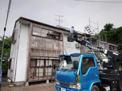 猪苗代町　屋根及び外壁（一面）塗装　外壁塗装　作業車で足場いらず(*^-^*)