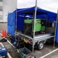 高所作業車３２ｍ　外壁温水洗浄　会津若松　(*^-^*)